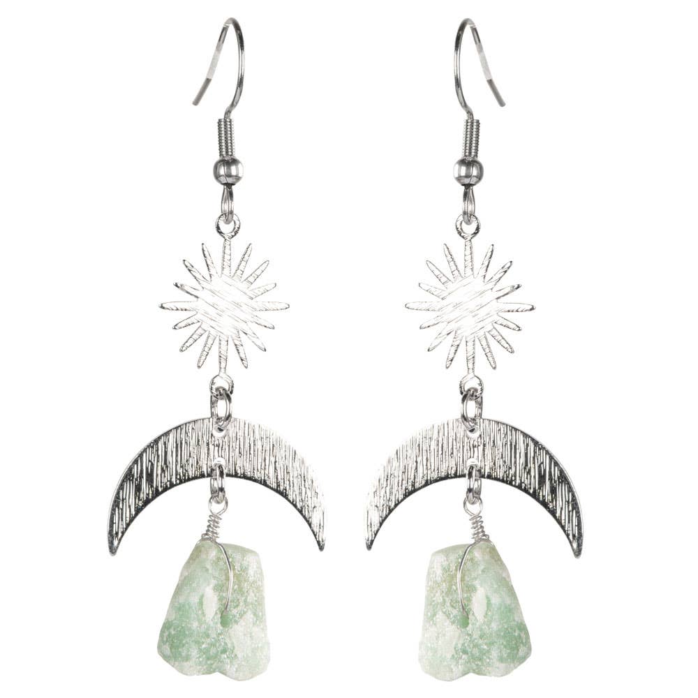 Sun And Moon Earring With Rough Stones And Silver Finish
