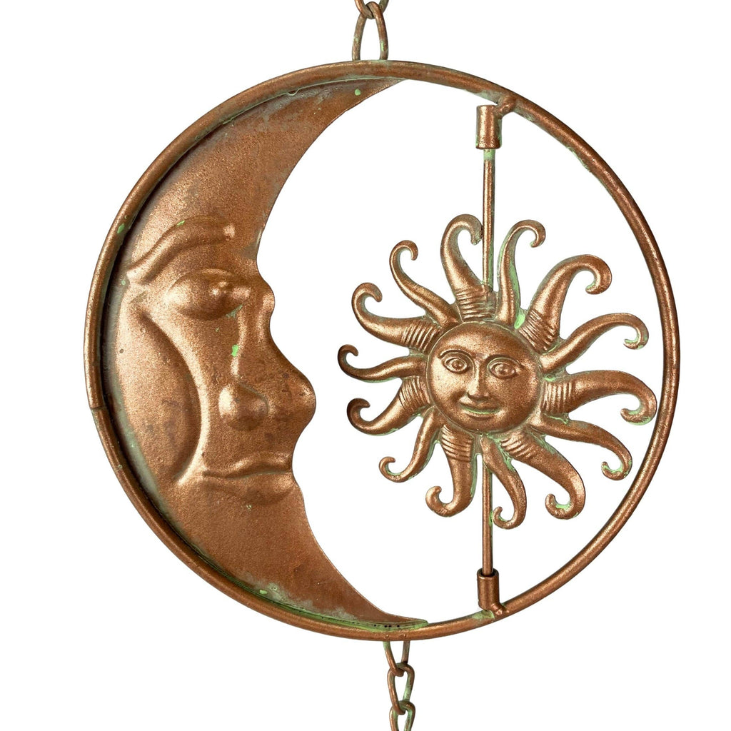 80-Inch Metal Rain Chain with Celestial Crescent Moon & Sun