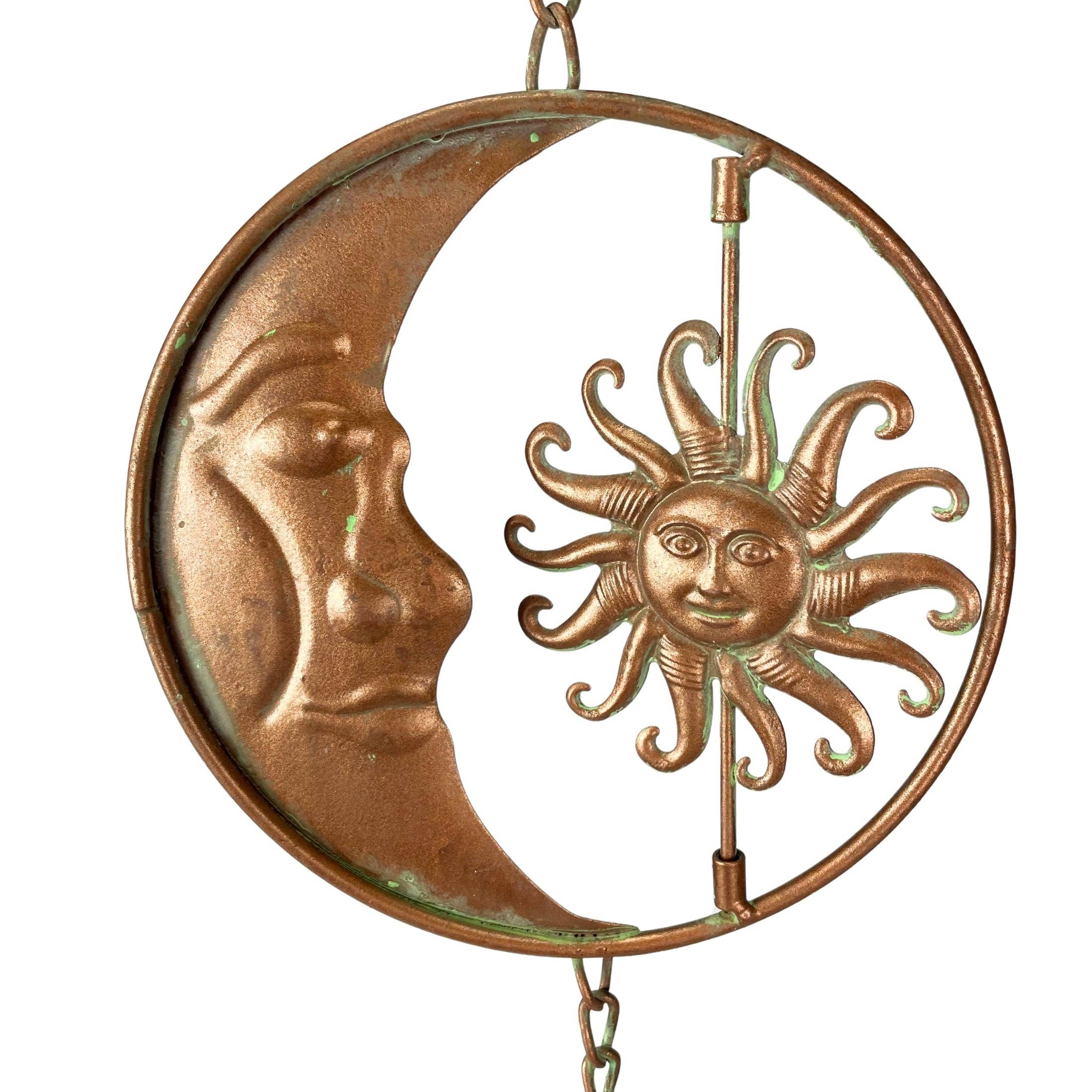 80-Inch Metal Rain Chain with Celestial Crescent Moon & Sun