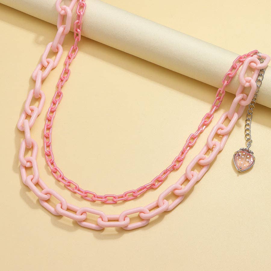 Pink Strawberry Acrylic Belt Chain Cute Trendy Double Layer Waist Chain