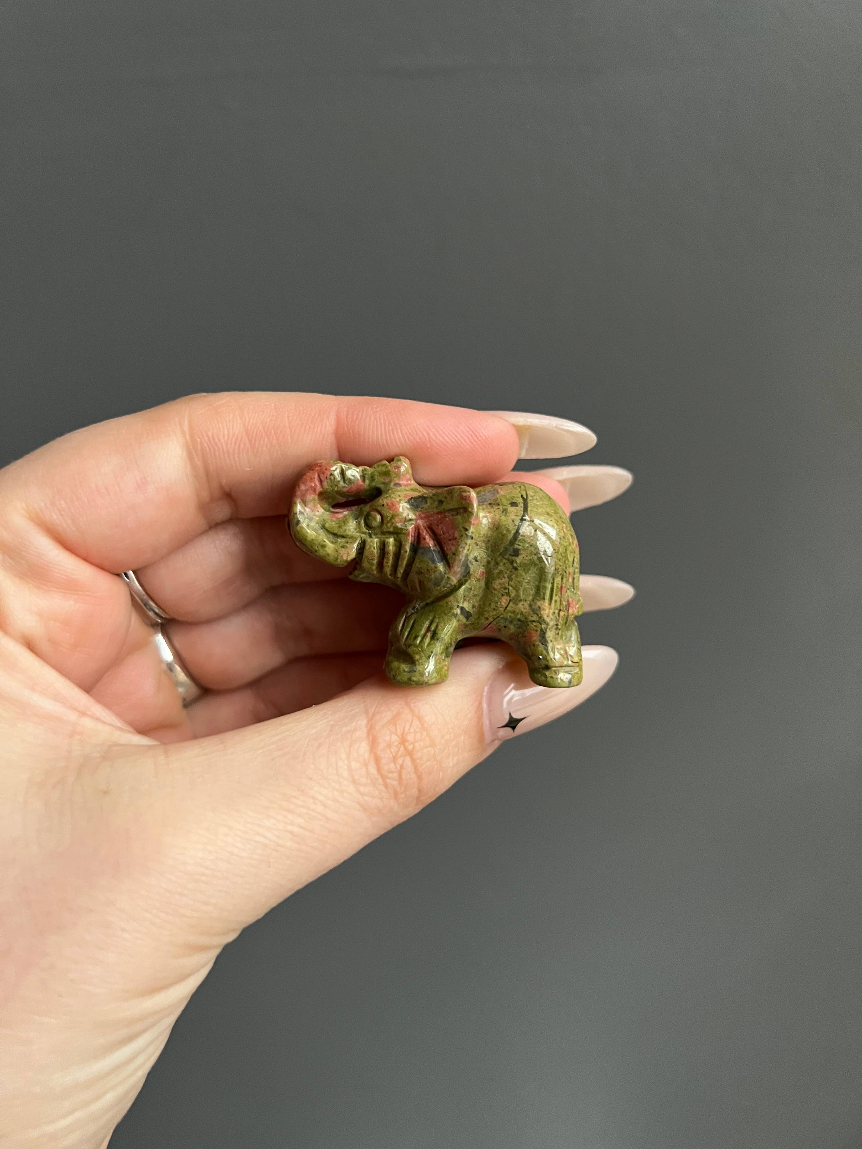 Unakite Crystal Elephant Carving