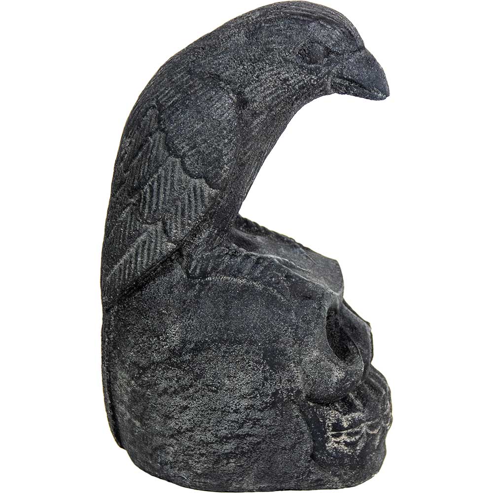 Volcanic Stone Statue - Skull & Raven