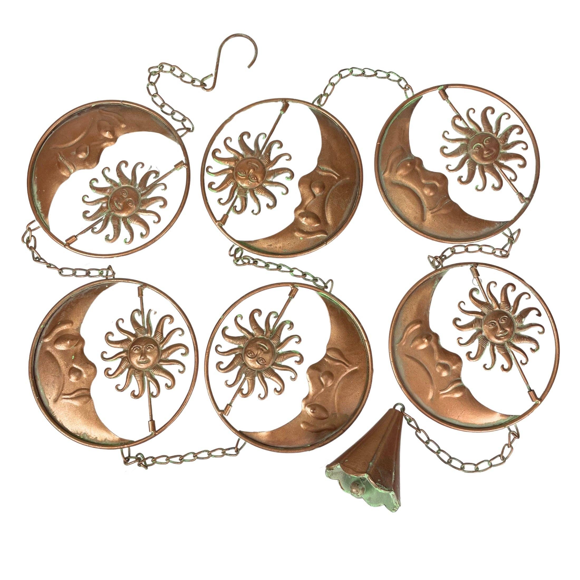 80-Inch Metal Rain Chain with Celestial Crescent Moon & Sun