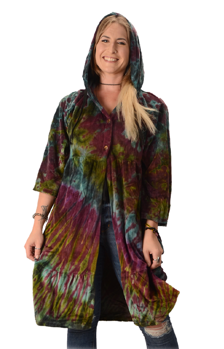 Tye Dye Velvet Hooded Tier Jacket