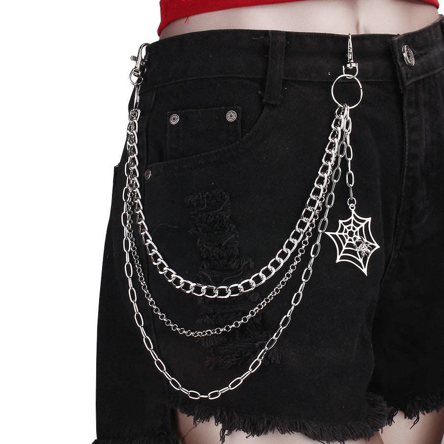 Trendy Punk Style Metal Spider Web Chain for Jeans