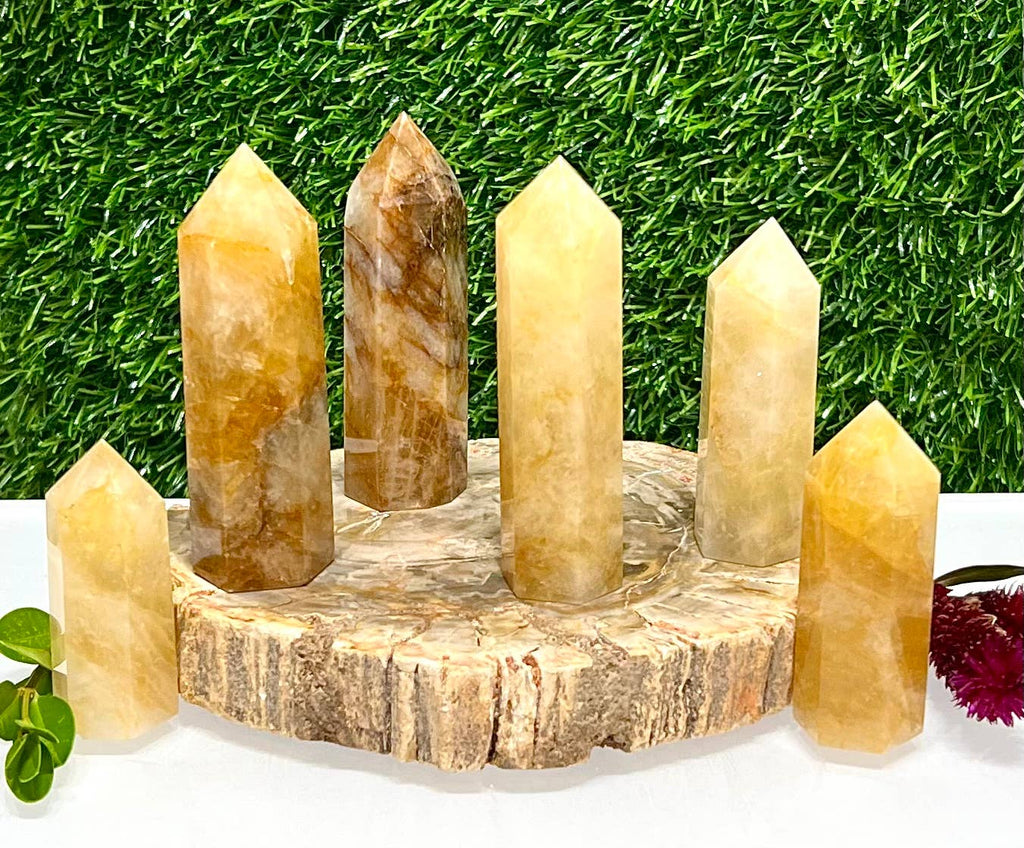 Natural Golden Healer Quartz Obelisk Tower Point Crystal