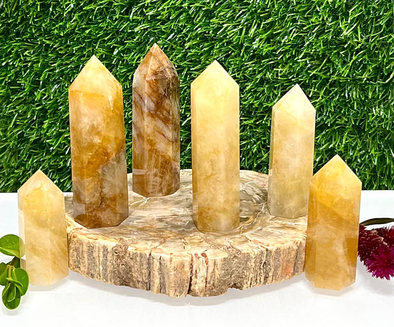Natural Golden Healer Quartz Obelisk Tower Point Crystal