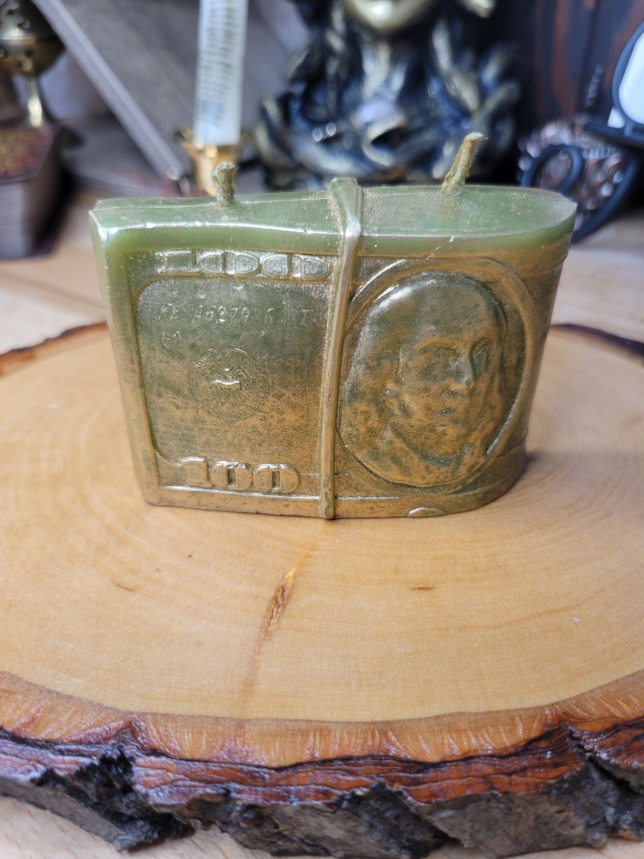 Money Candle, Handmade Candle Manifest Abundance Candle, Witchy candle, Green Money Candle