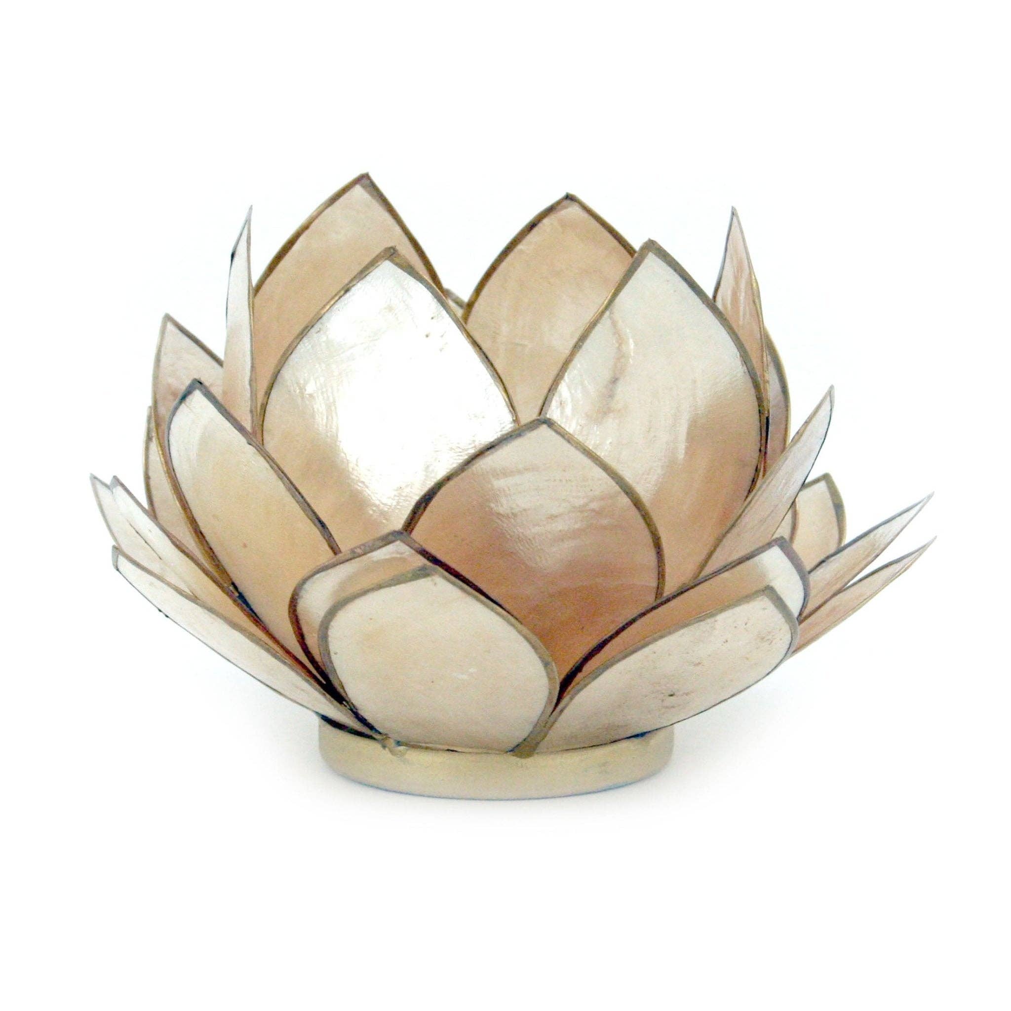 Smoke Brown Capiz Shell Opening Lotus Flower Bulb Tealight Candle Holder