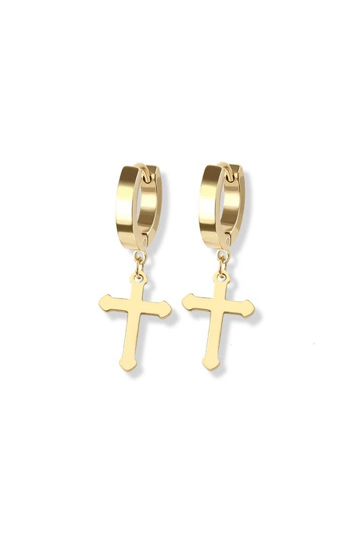 PAIR OF 316L STAINLESS STEEL HUGGIE/HOOP EARRINGS WITH CROSS