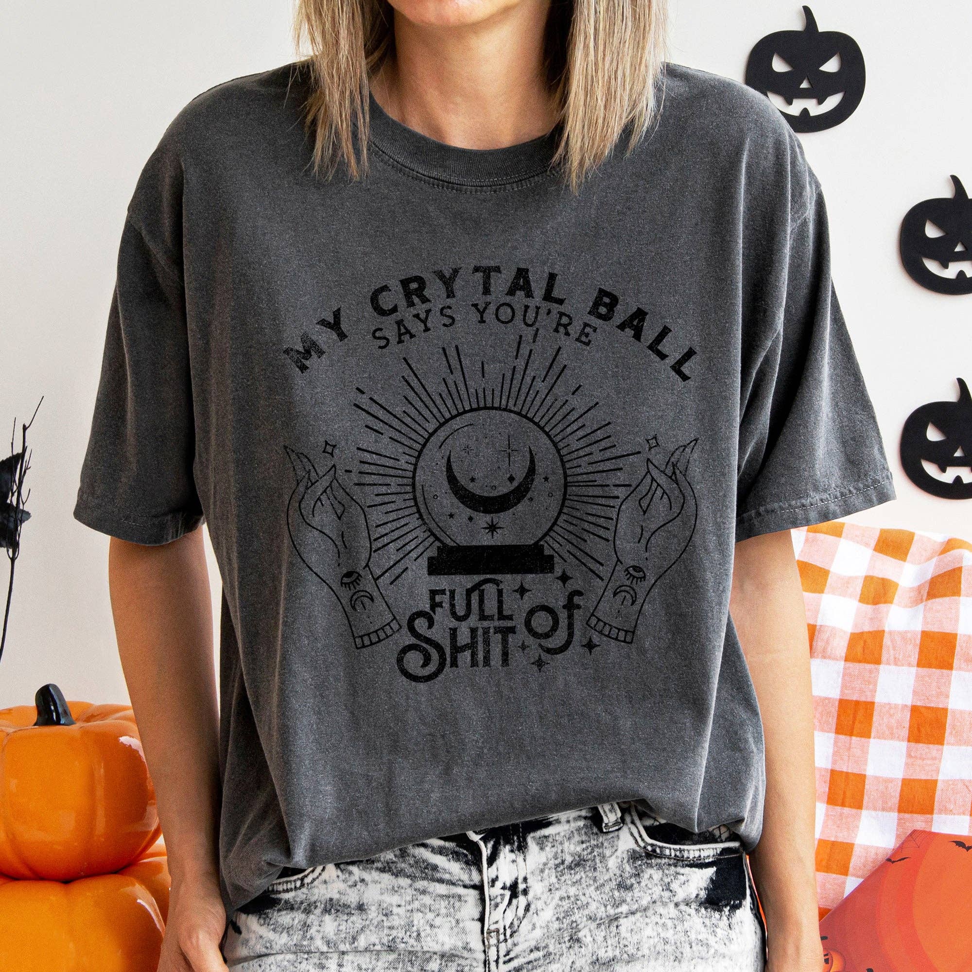 My Crystal Ball Says Retro Halloween T-shirt Black Print
