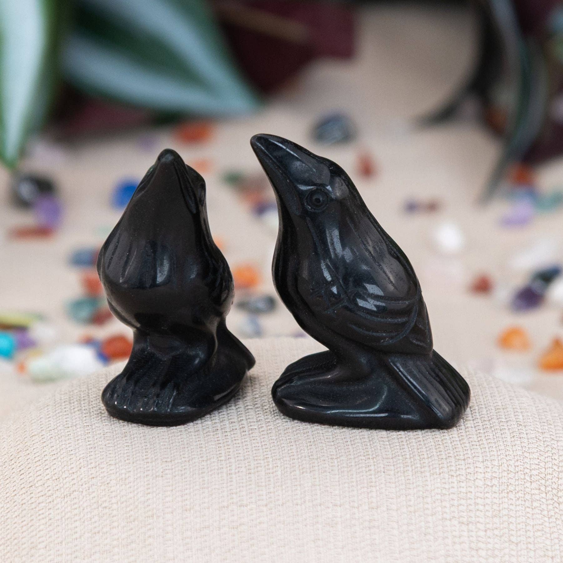 Hand Carved Obsidian Crow.