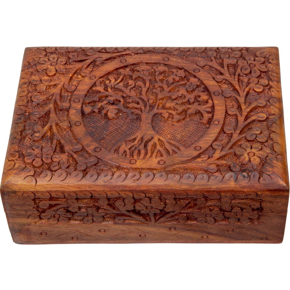 Carved Wood Box Lined - Tree of Life (Each)