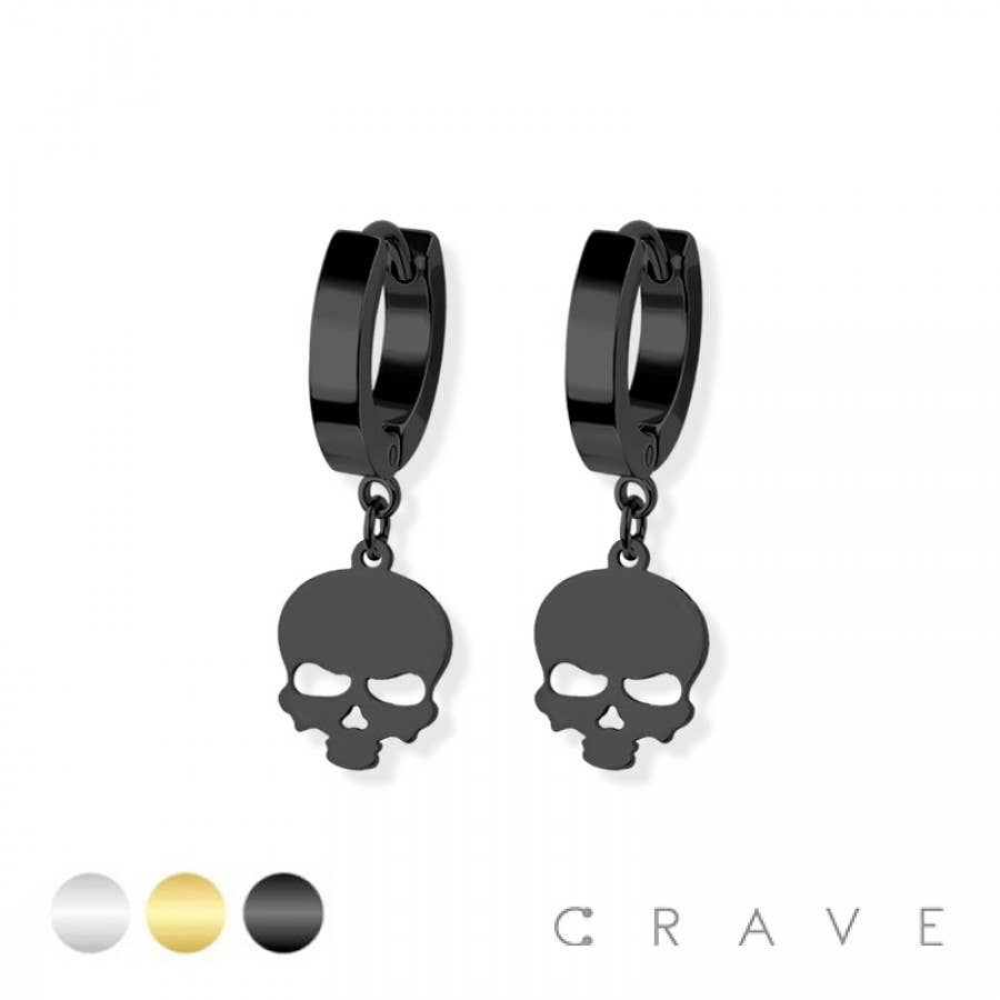 PAIR OF 316L STAINLESS STEEL HUGGIE/HOOP EARRINGS WITH SKULL