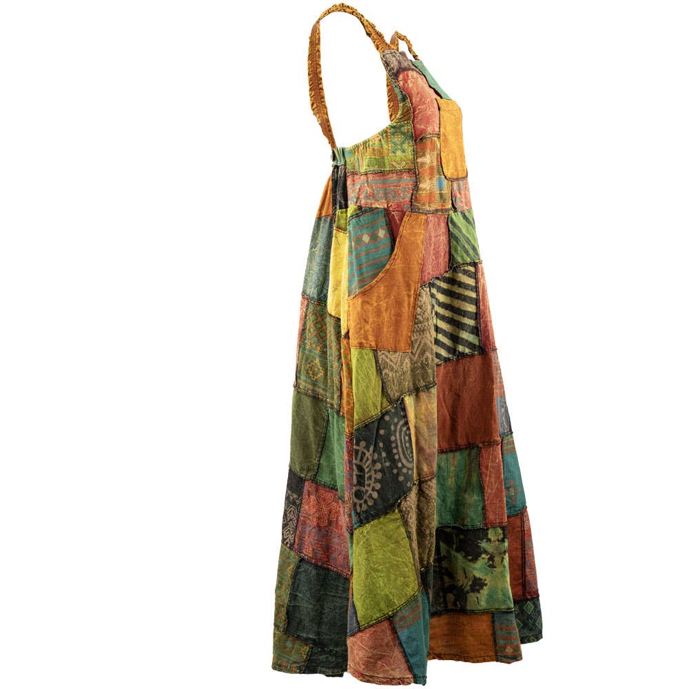 PATCHWORK OVERALL DRESS -- ASSORTED COLORS