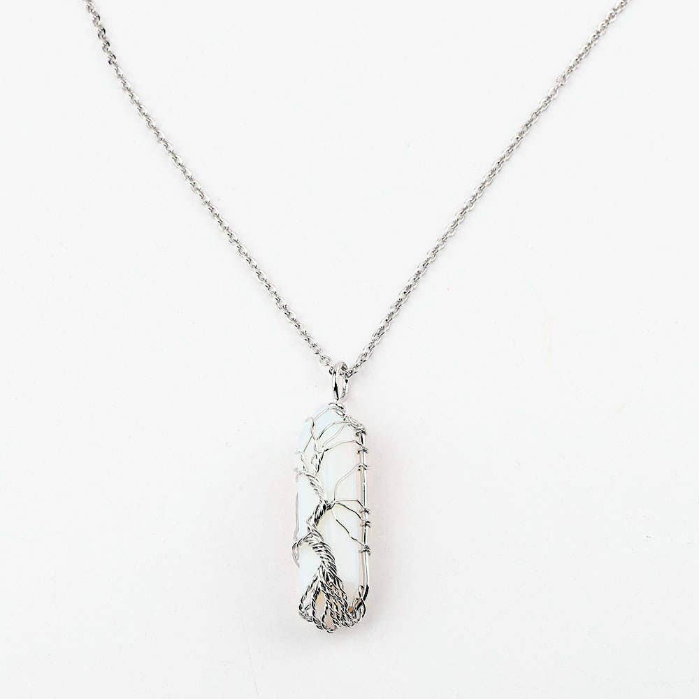 White Opal Tree of Life Necklace