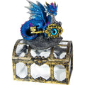 Polyresin Dragon on Treasure Chest - Blue w/ Dragon Eye Key