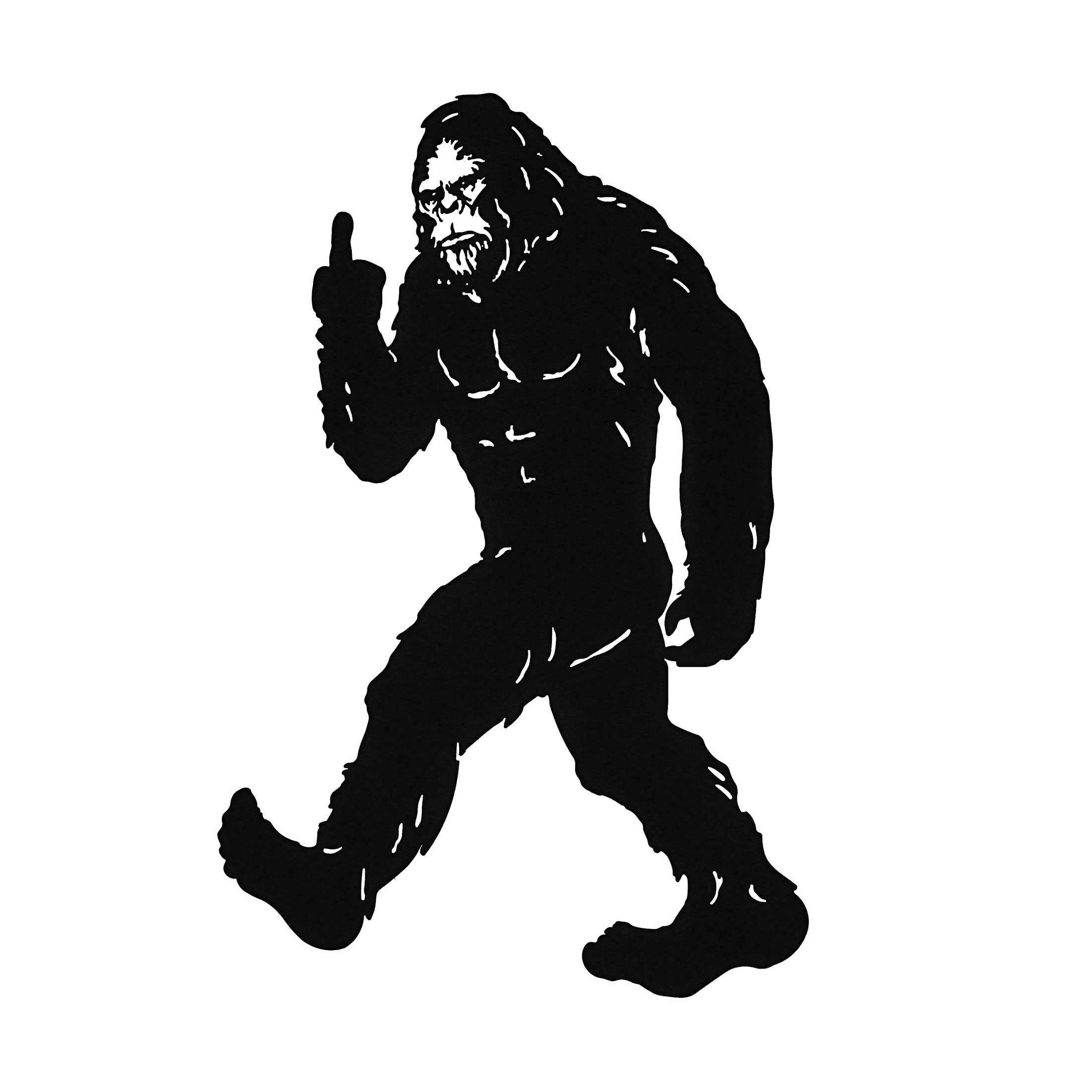 Black Metal Laser Cut Bigfoot Flipping The Bird Wall Art