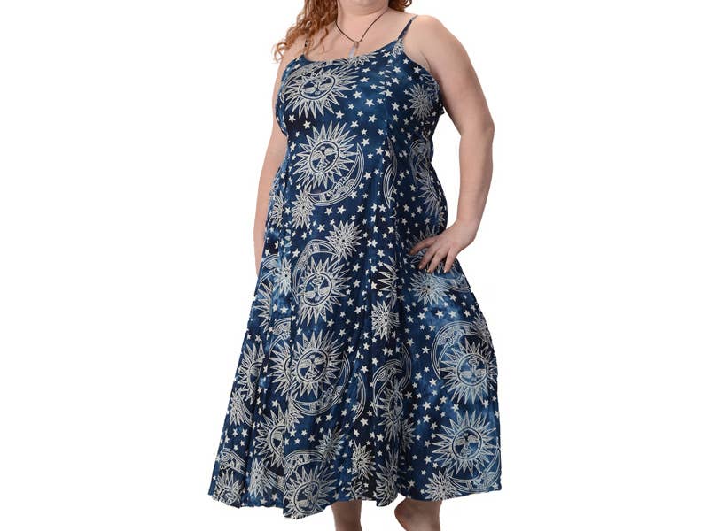 Celestial Star Moon Print Rayon String Dress