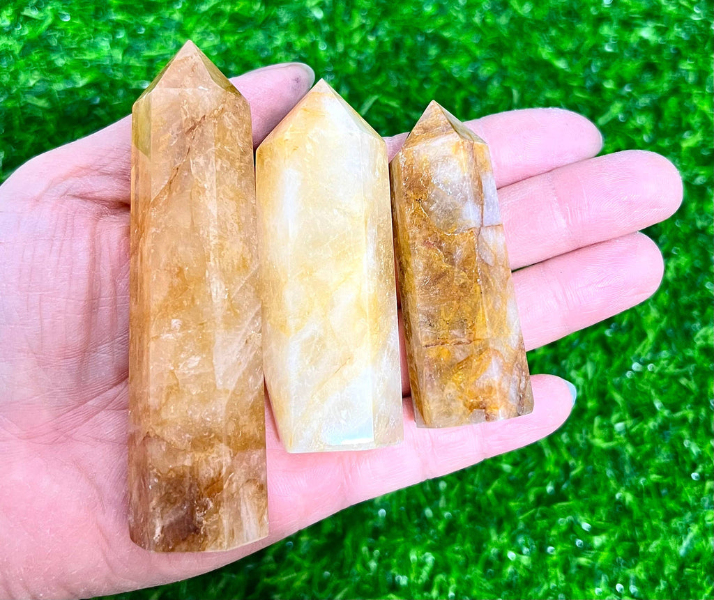 Natural Golden Healer Quartz Obelisk Tower Point Crystal