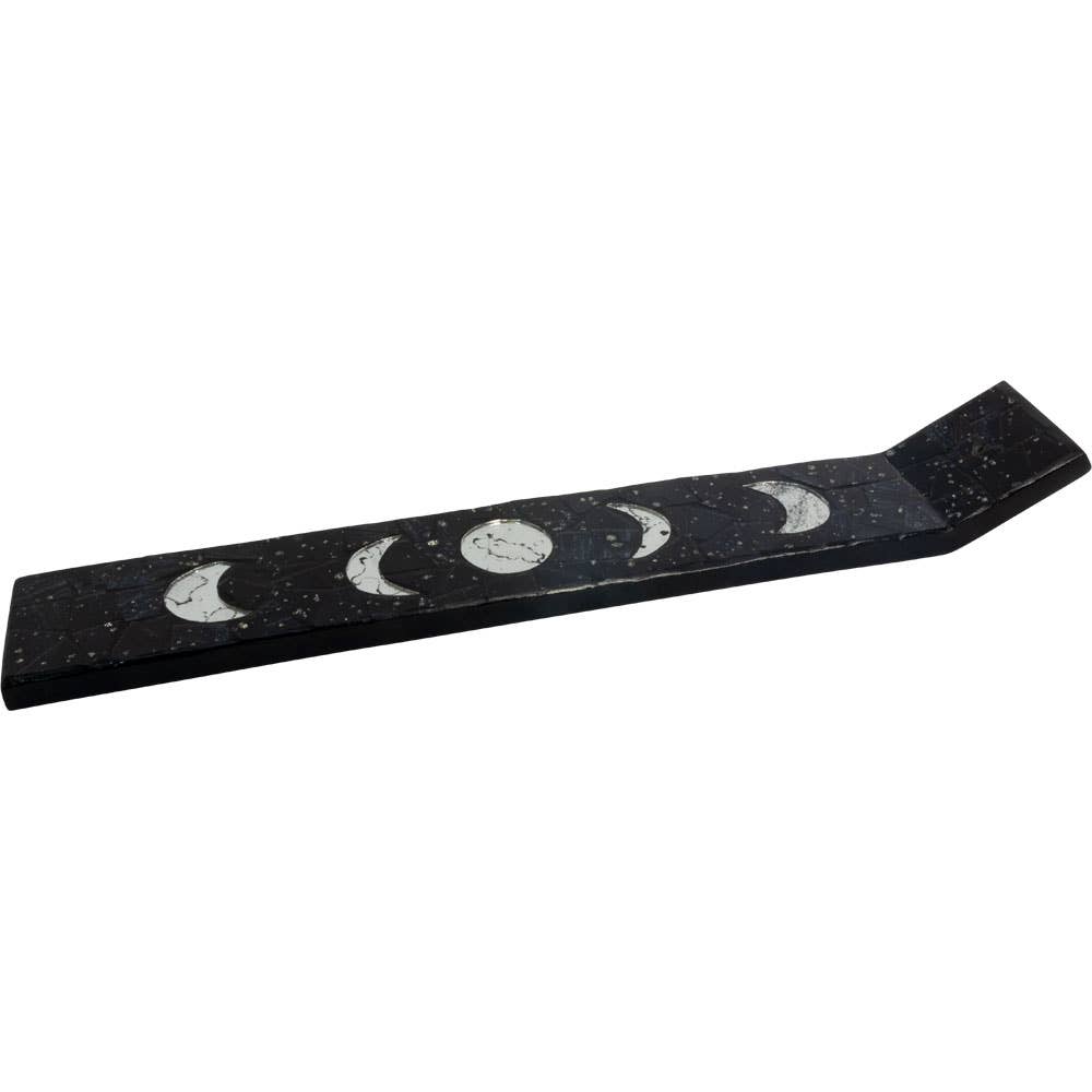 Wood Incense Holder Mosaic - Moon Phases - Black Background