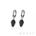 PAIR OF 316L STAINLESS STEEL HUGGIE/HOOP BLACK CZ COFFIN DAN