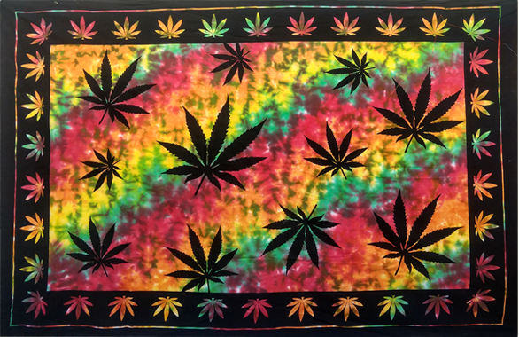 Multi Cannabis Leaves Tye Dye Twin Tapestry