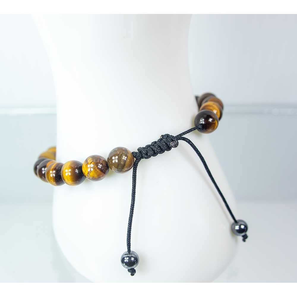 Adj Bracelet 8mm Bead-Tiger Eye & Hematite w/ Warrior Helmet