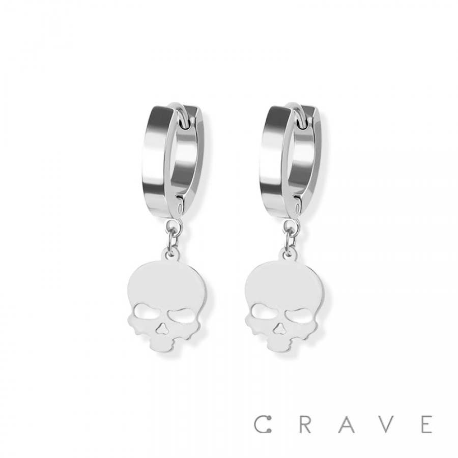 PAIR OF 316L STAINLESS STEEL HUGGIE/HOOP EARRINGS WITH SKULL