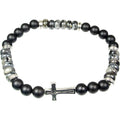 Elastic Bracelet 6mm Bead Black Agate & Labradorite w/ Cross