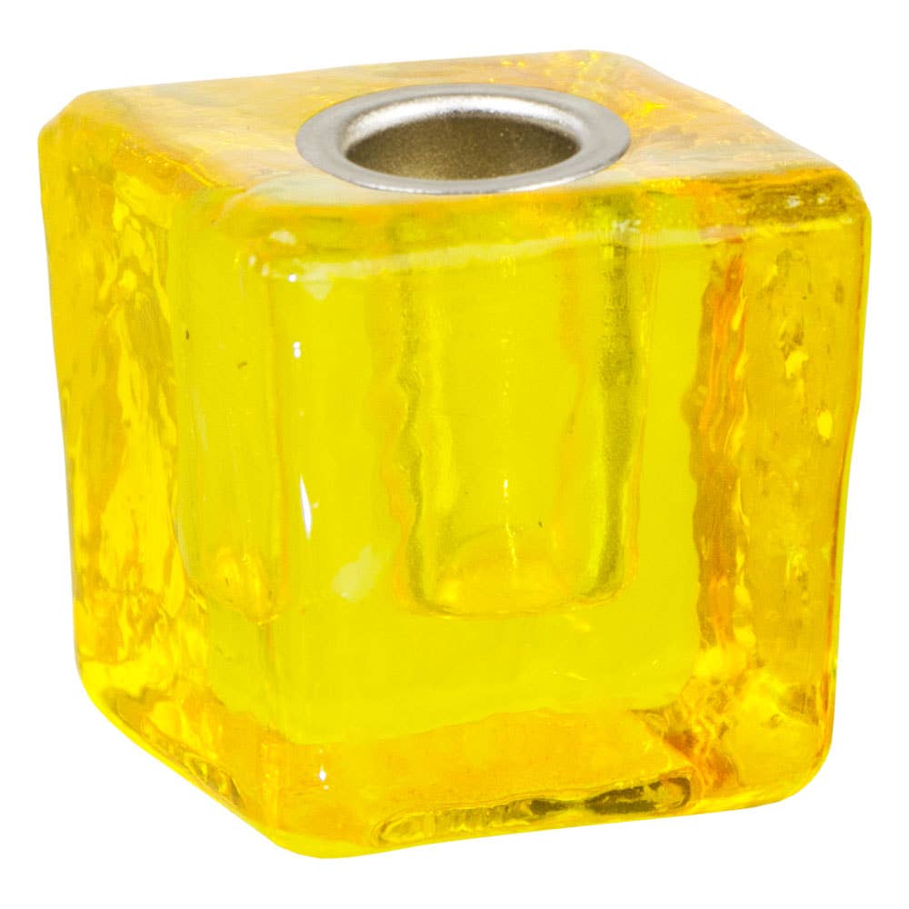Mini Glass Candle Holder Cube Yellow