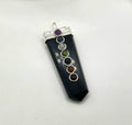 Black Obsidian Flat Gemstone Pendant w/Chakra Silver Color