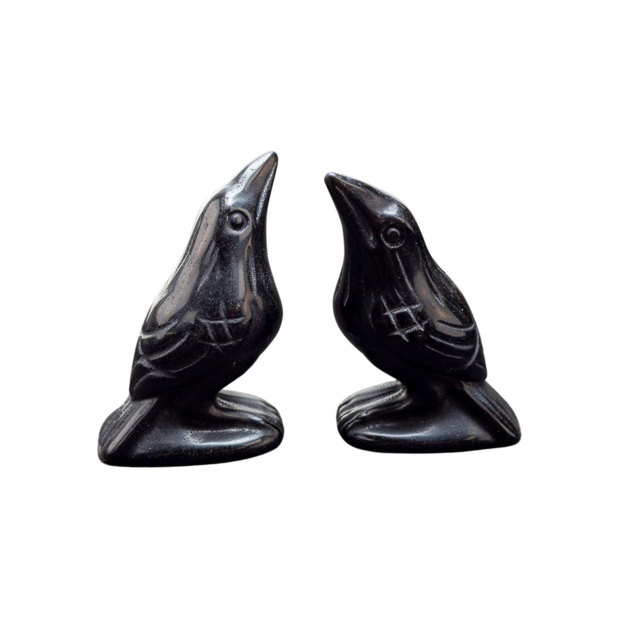 Hand Carved Obsidian Crow.