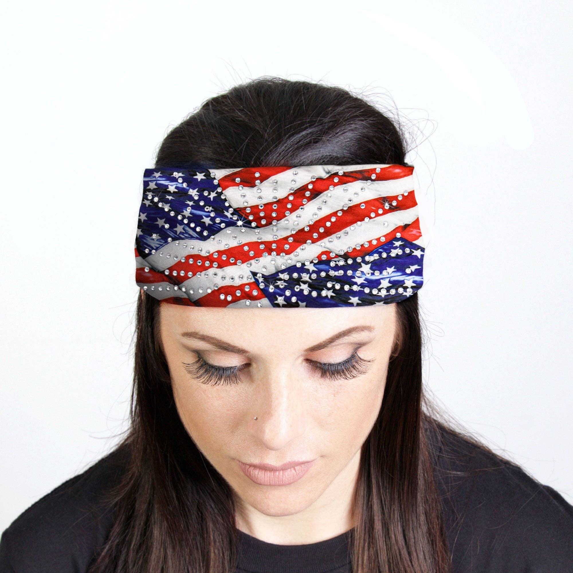 Bling Bands Waving Flag Rhinestone Crystal Headband Wraps