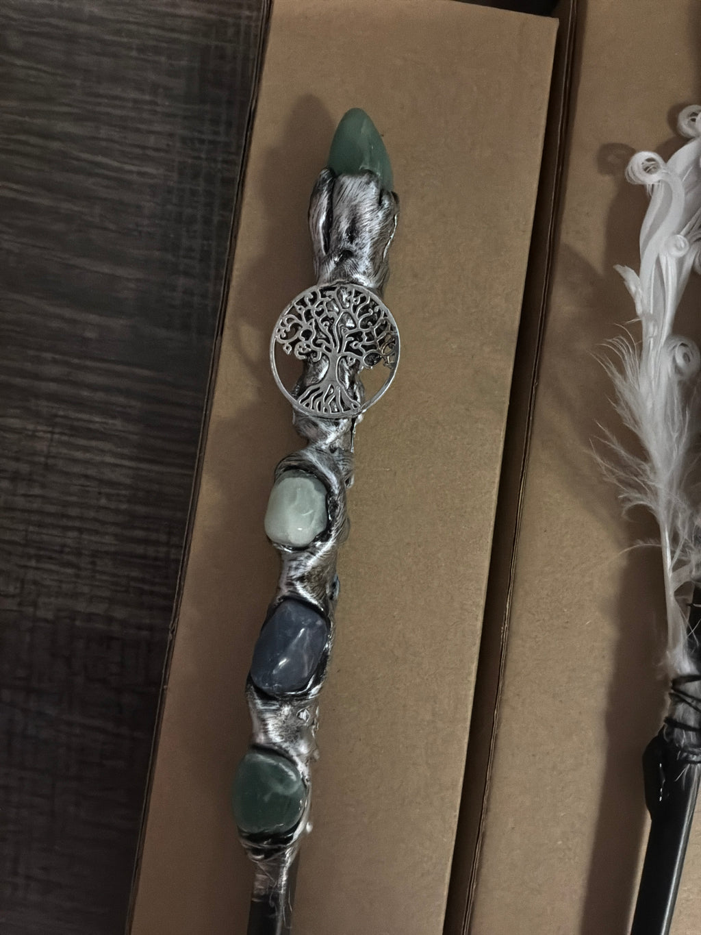 Magick Wand - Green Aventurine w/ Silver Tree of Life (Each)