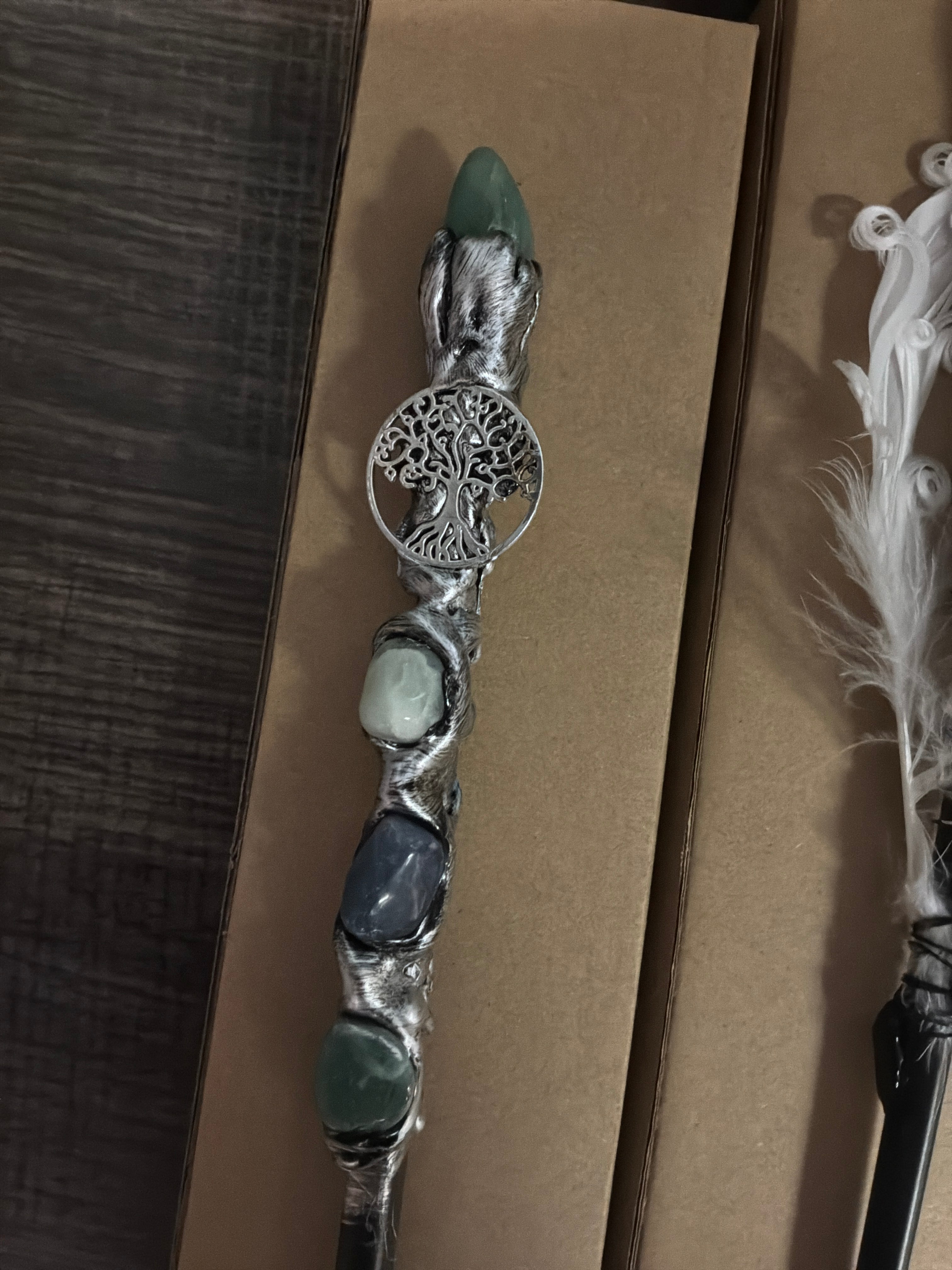 Magick Wand - Green Aventurine w/ Silver Tree of Life (Each)