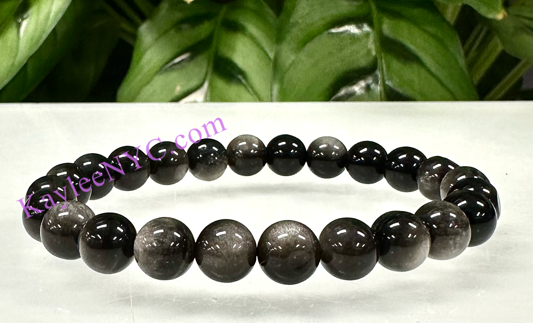 Natural Silver Sheen Obsidian 8mm 7.5”