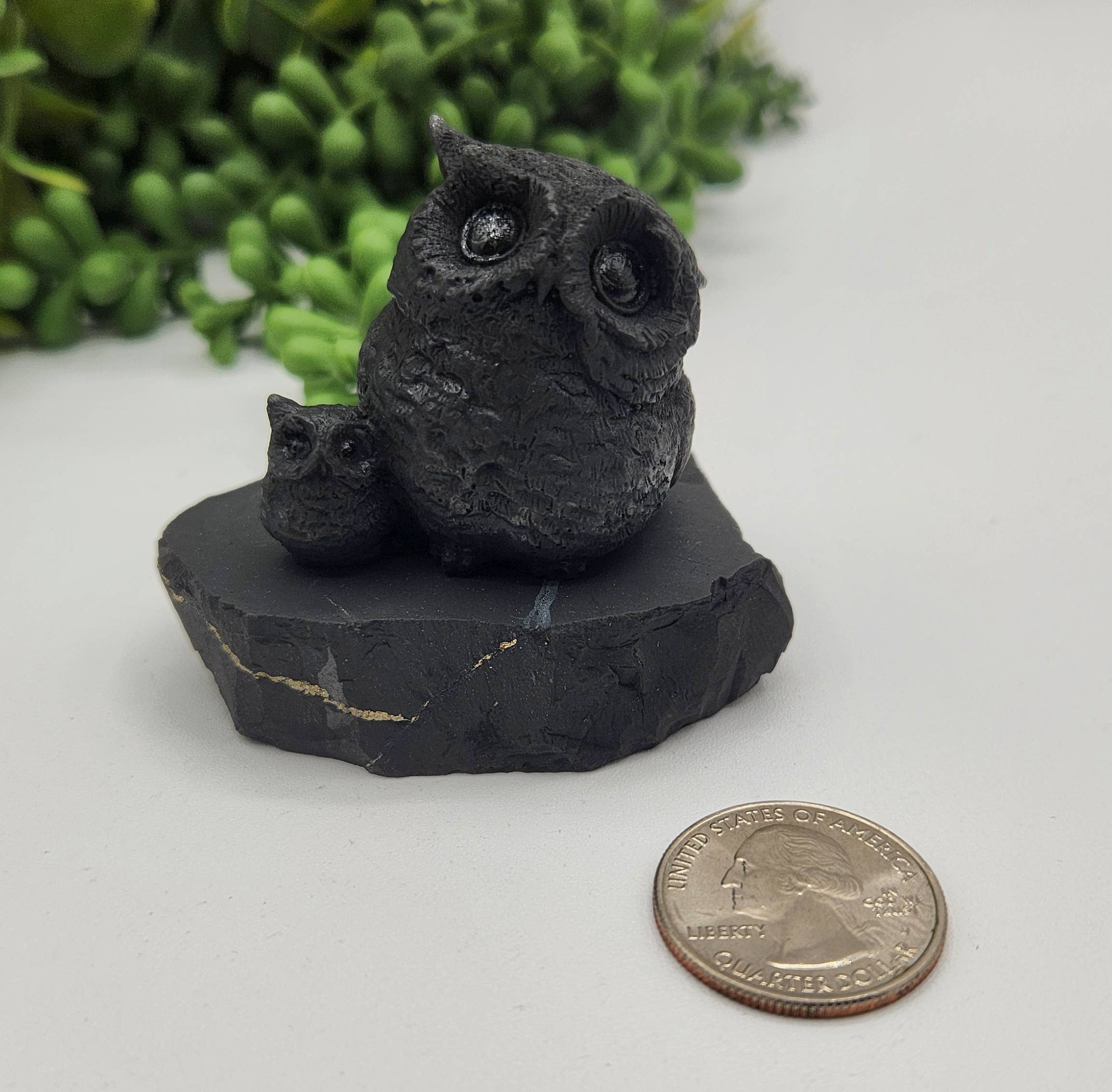 Shungite Figurine Owl and Owlet - EMF Protection (6.5x4x5cm)