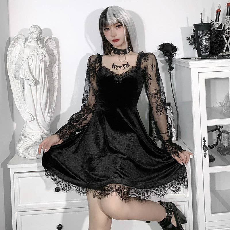 Dark Hip-Hop Lace Dress Elegant Fit