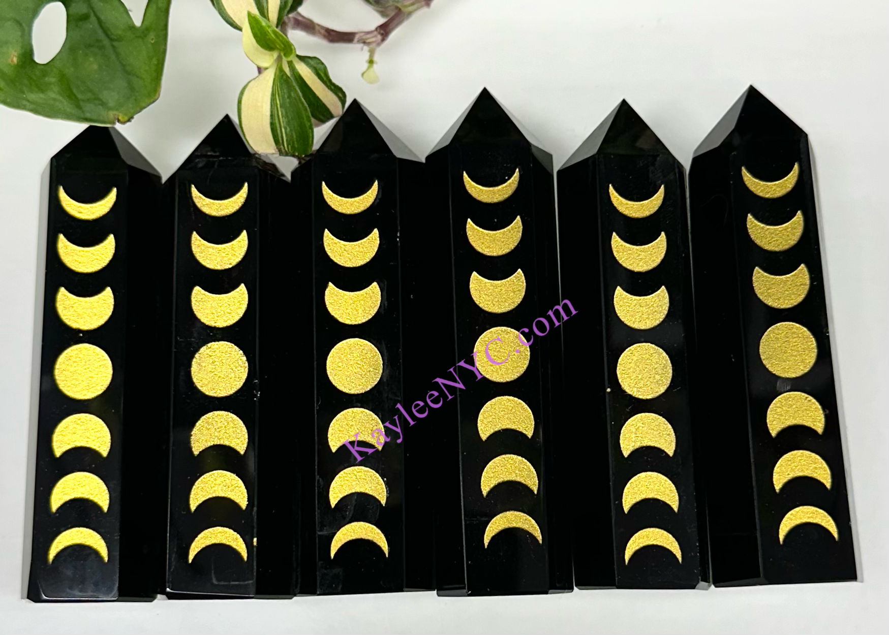 Natural Black Obsidian Etched Moons Tower