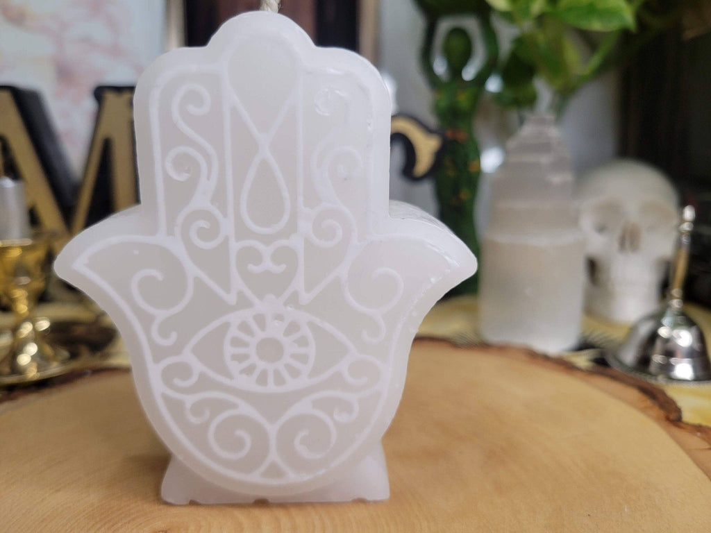 White Hamsa Candle, Hamsa Decor Candle,  Figurine Candle Evil Eye Protection Candle Spell Candle