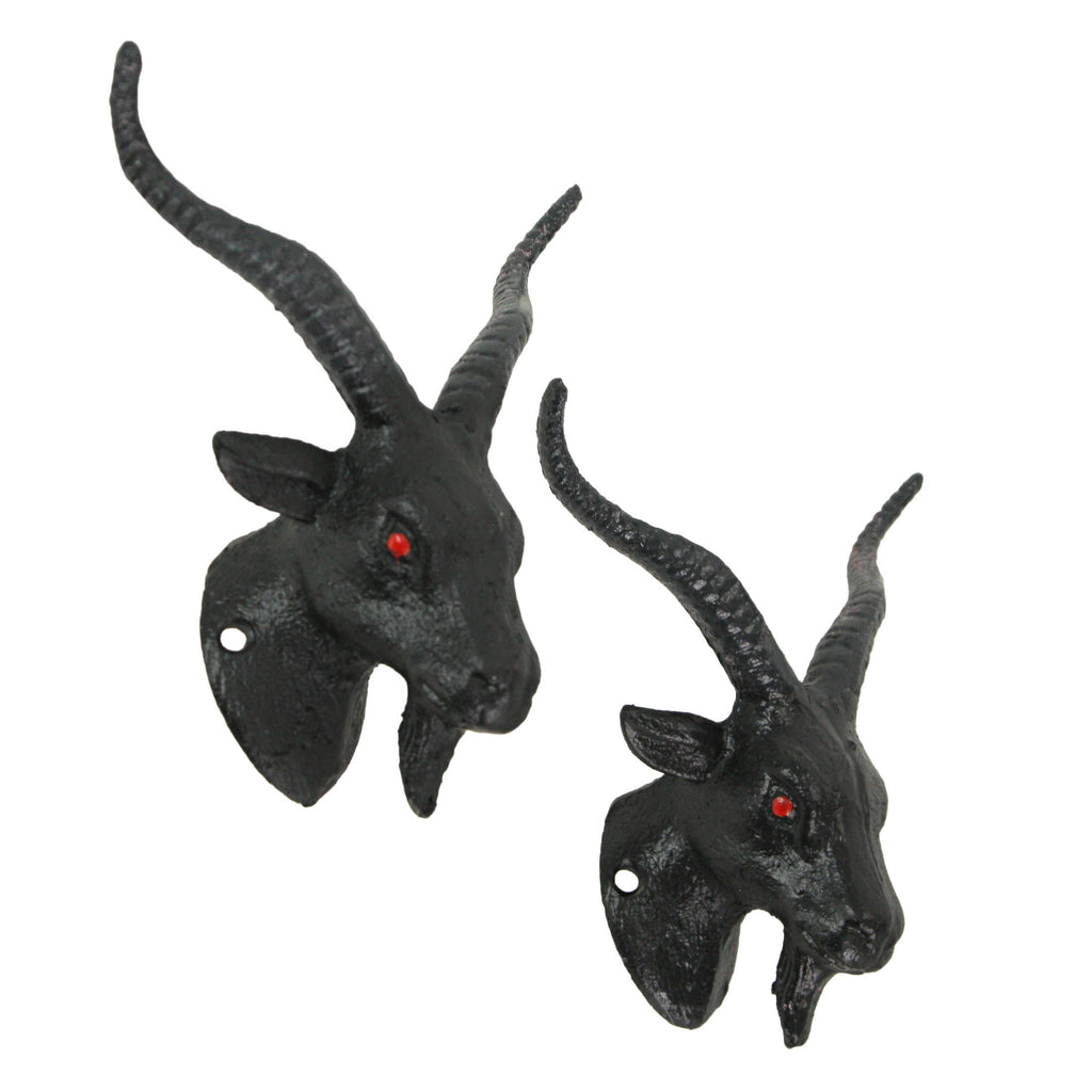 Set of 2 Black Cast Iron Baphomet Decorative Wall Hook Decor