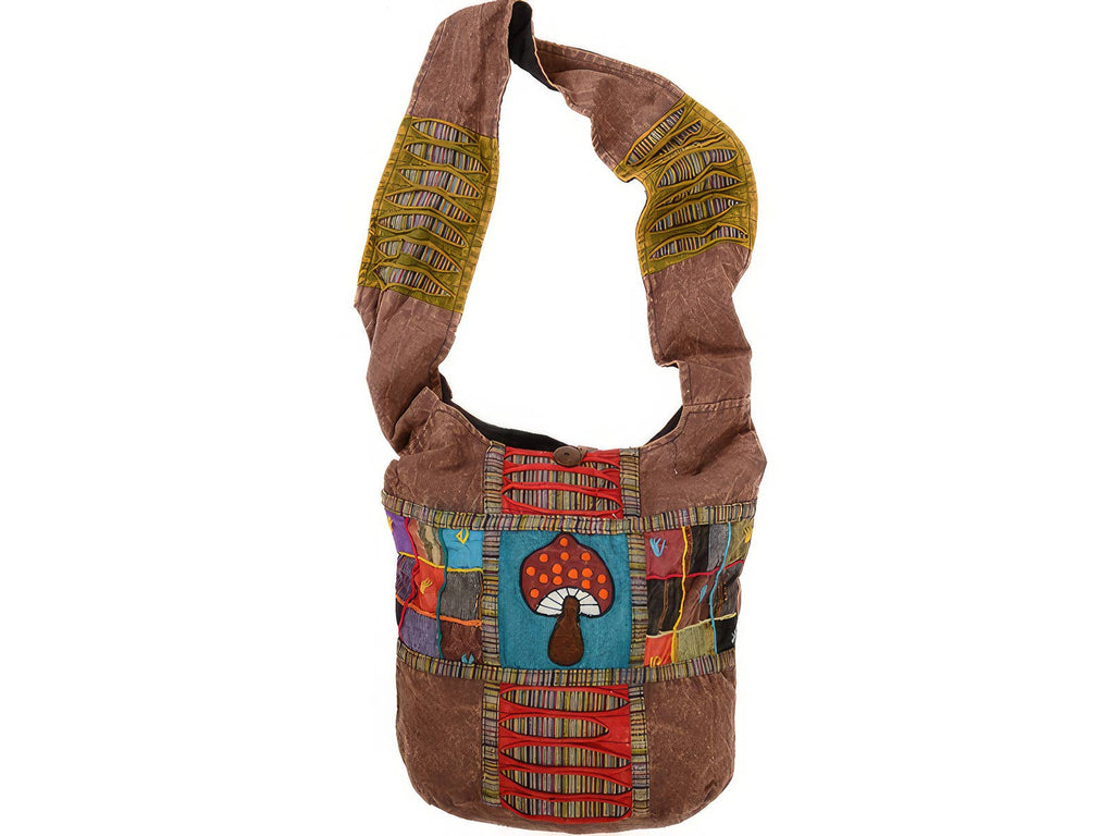 MEGA MUSHROOM STONE WASH COTTON PATCHWORK SHOULDER BAG