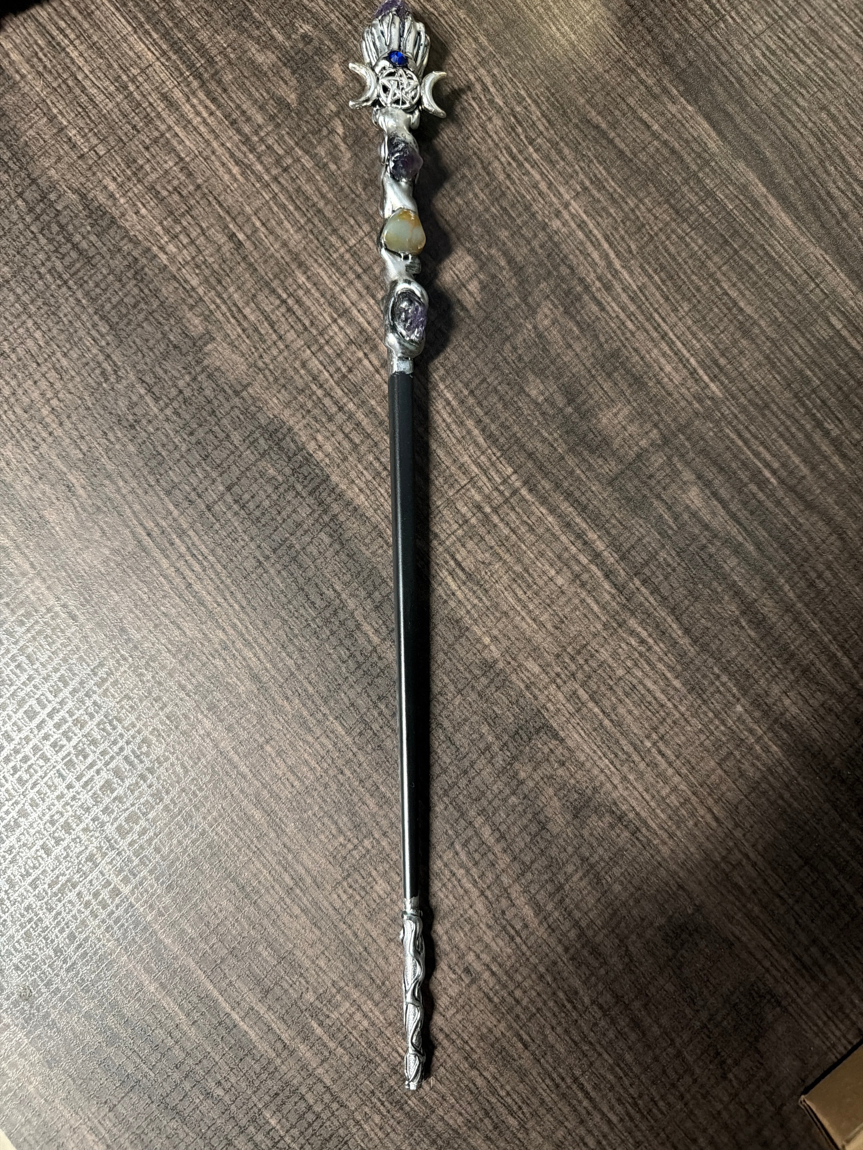 Magick Wand - Silver Triple Moon w/ Amethyst