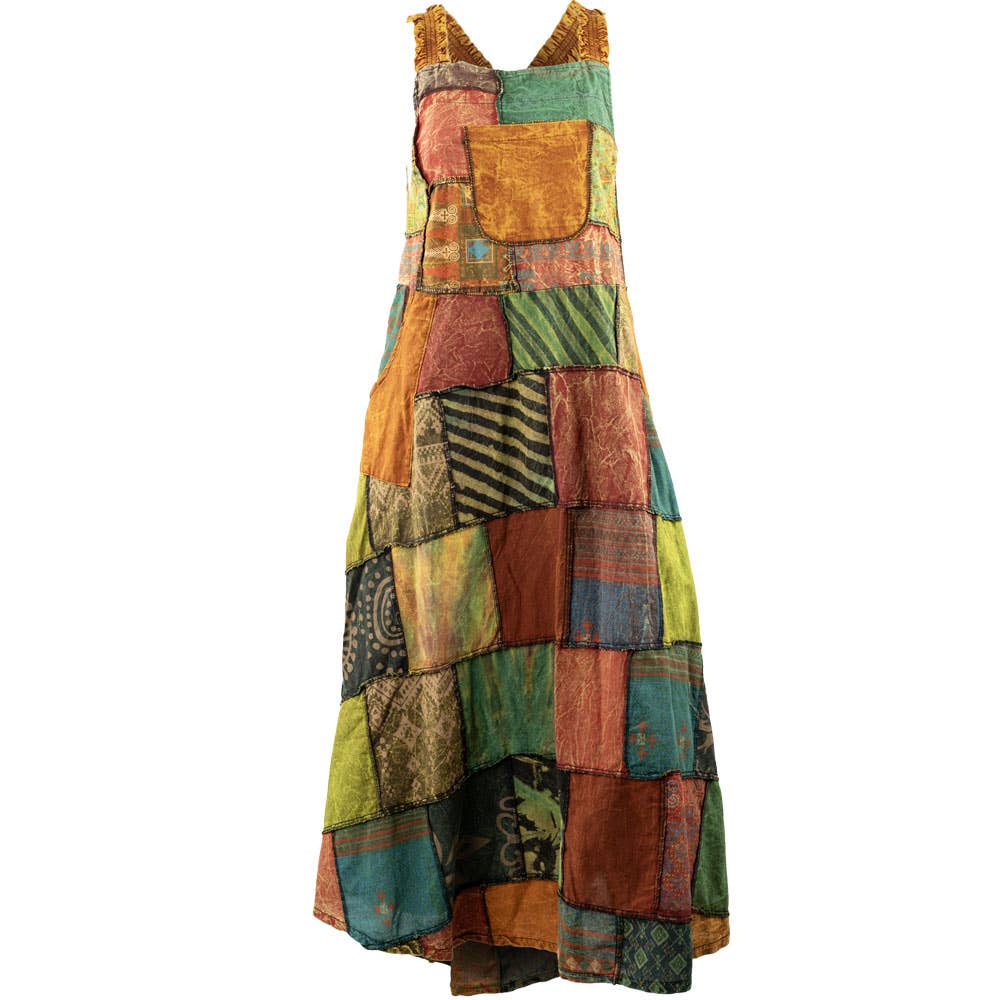 PATCHWORK OVERALL DRESS -- ASSORTED COLORS