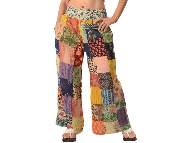 Cotton Print Patchwork Flare Pants