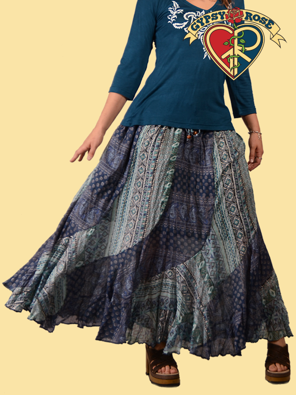 Meadow's Breeze Cotton Swirl Style Patchwork Skirt