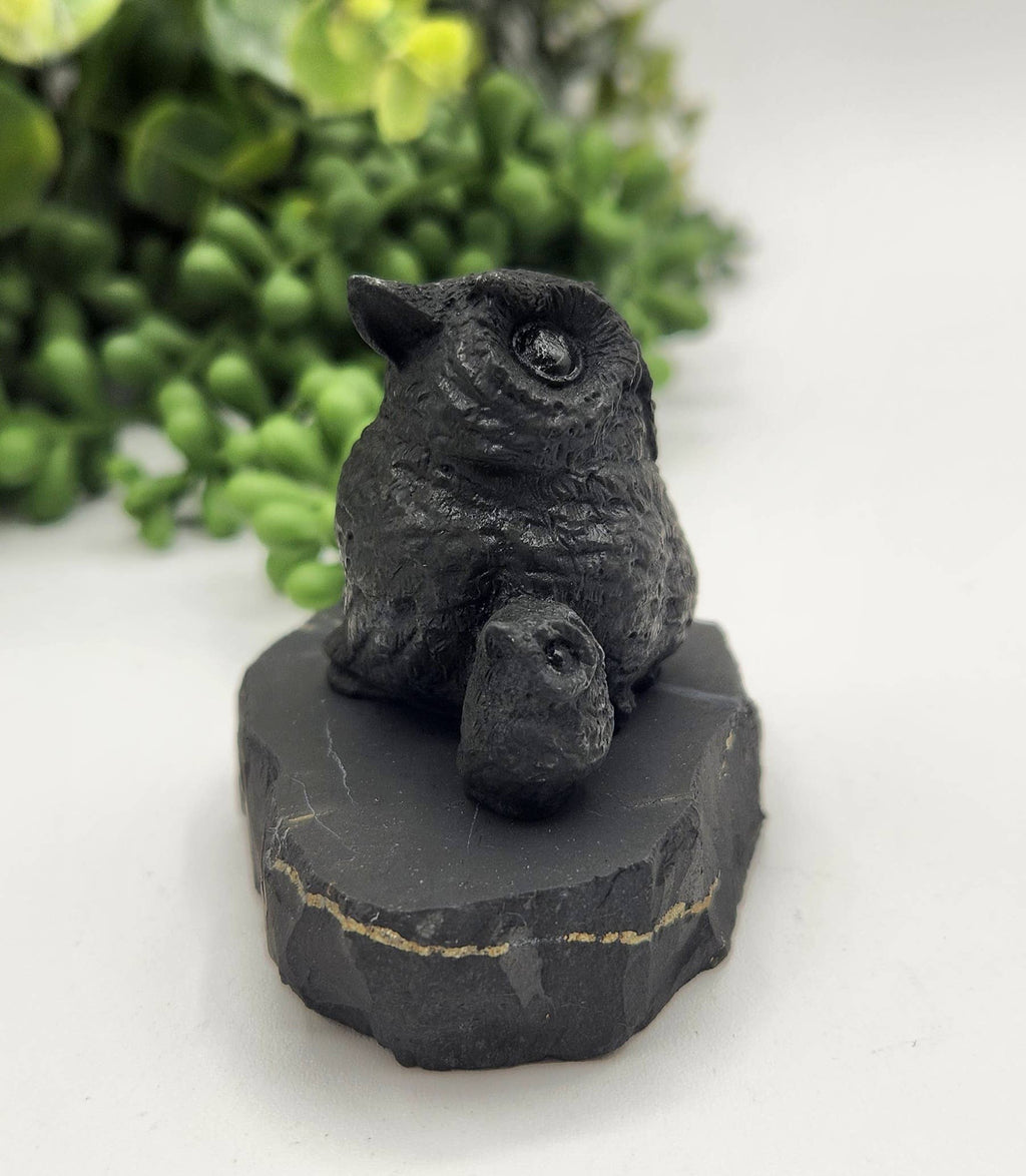 Shungite Figurine Owl and Owlet - EMF Protection (6.5x4x5cm)