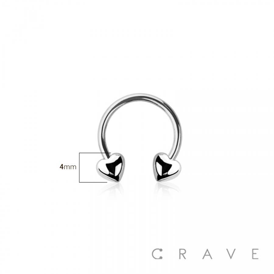 316L SURGICAL STEEL HEART ENDS HORSESHOE FOR SEPTUM, HELIX,