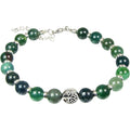 Adj Clasp Bracelet 8mm Bead Moss Agate w/Tree of Life&Accent